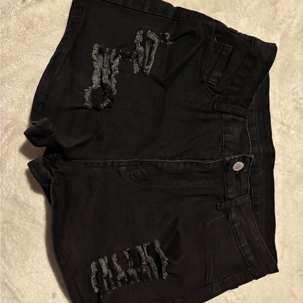 SHEIN Black Distressed Jean Shorts